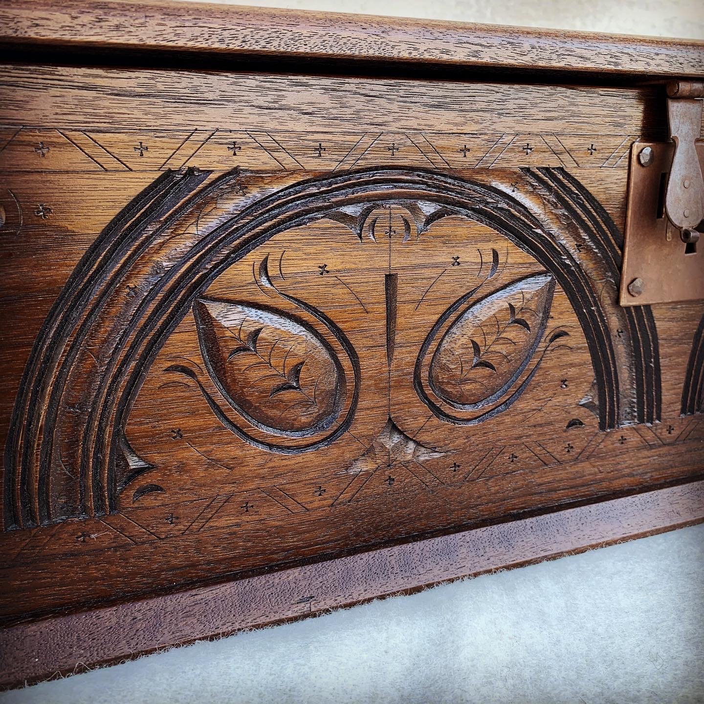 Detail of carved walnut box